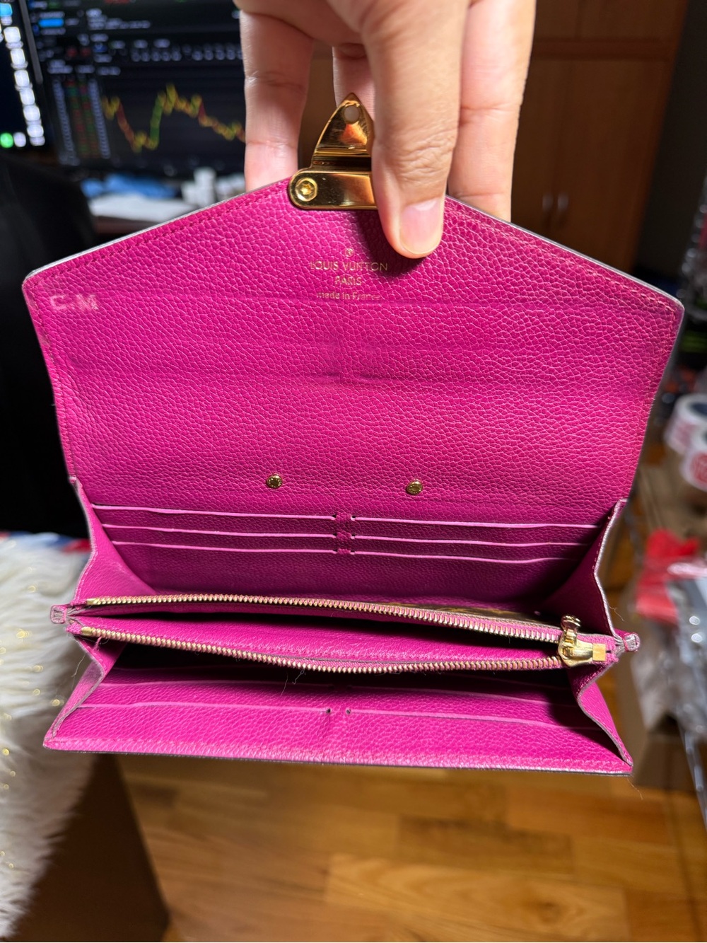 Louis Vuitton Long Wallet Portefeuille Pallas Brown Fuchsia Monogram w/ dustbag